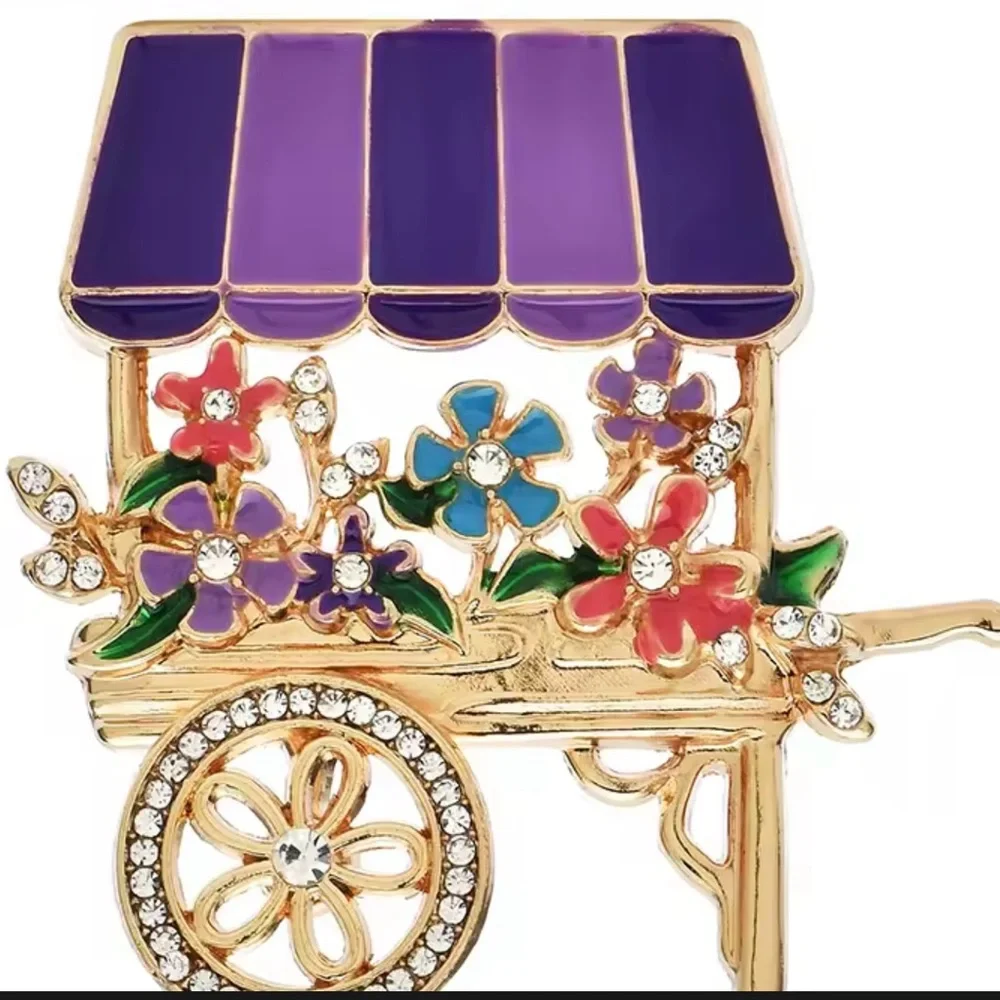 Flower‎ Cart Brooch with Green Canopy
